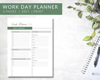 Minimalist Work Day Planner: Daily, Weekly, Monthly (CANVA Template)