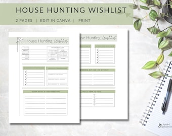House Hunting Wishlist Template: Printable Home Buyer Checklist (CANVA Editable)