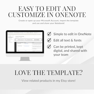 Pu&ograve; includere: Uno schermo di computer che mostra un modello di pianificazione di progetto in Microsoft OneNote. Il modello &egrave; facile da modificare e personalizzare, e pu&ograve; essere stampato, mantenuto digitale e condiviso con un team. Il testo sullo schermo dice "Project Planning Index" e "PROJECT PLANNING".