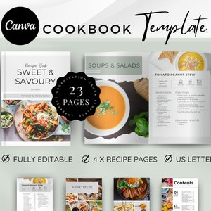 Cookbook Template, Simple Recipe Book Template, Canva template, Editable ebook recipe book template