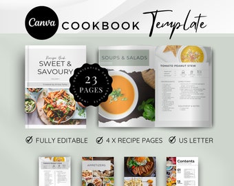 Redigerbar kokboksmall, Canva-receptbok (US Letter)