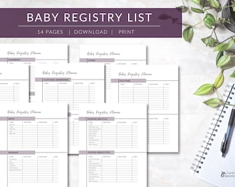 Baby Registry Brainstorming Planner  |   PRINTABLE Baby Essentials Checklist  |  Baby registry list template