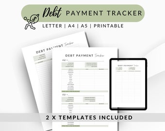 Utskrivbar skuldbetalningsrapport: Månatlig budgetplanerare (Letter, A4, A5) (PDF)
