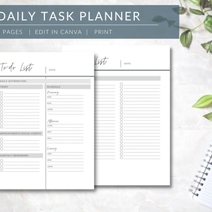 Minimalistischer täglicher Aufgabenplaner: Bearbeitbare To-Do-Liste (CANVA, PDF)