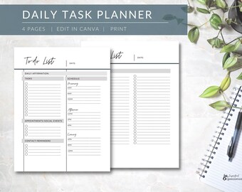Planner giornaliero minimalista: elenco di cose da fare modificabile (CANVA, PDF)