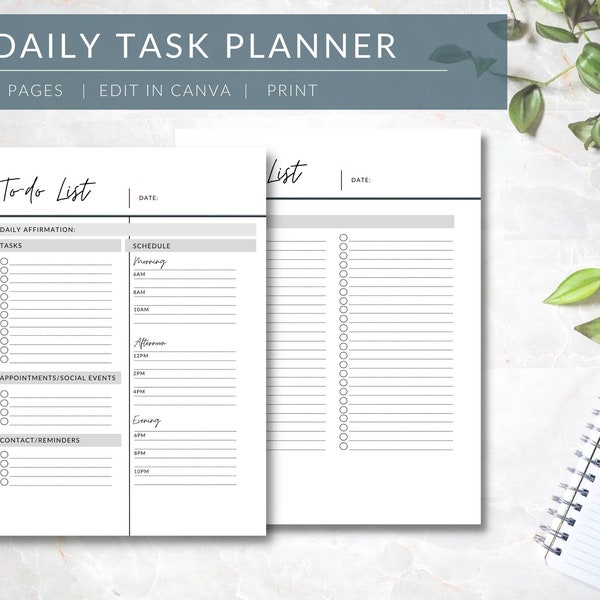Minimalist Daily Task Planner |  Editable Daily To-do List Template  | Printable daily checklist  |  Minimalist daily planner