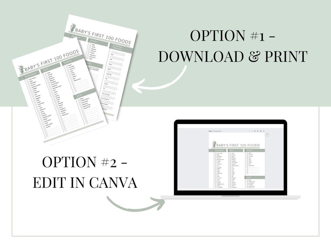 Baby First 100 Foods List PRINTABLE Baby Led Weaning List BLW Meal