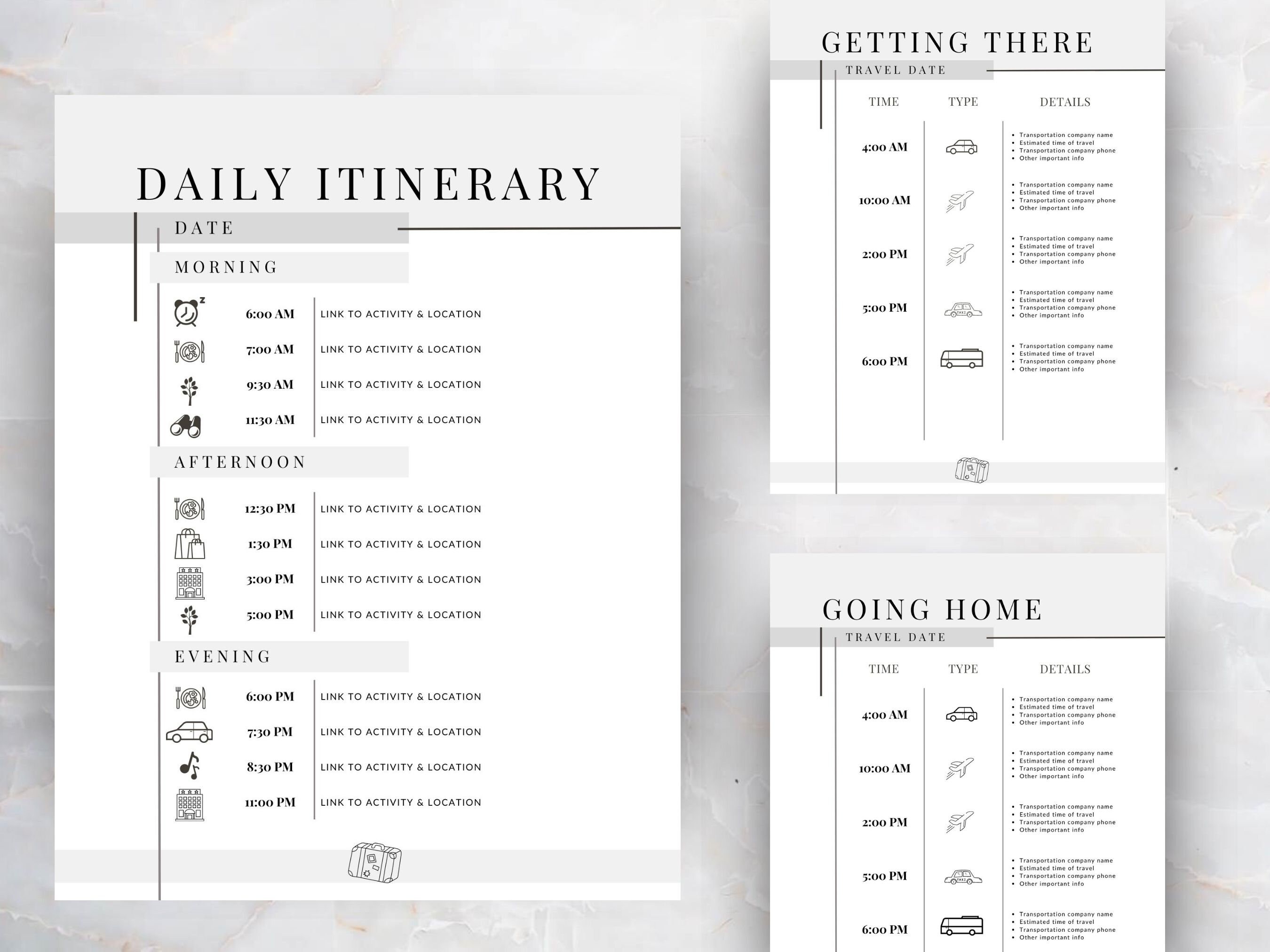 Travel Itinerary Template, Editable Trip Itinerary, Printable Itinerary ...