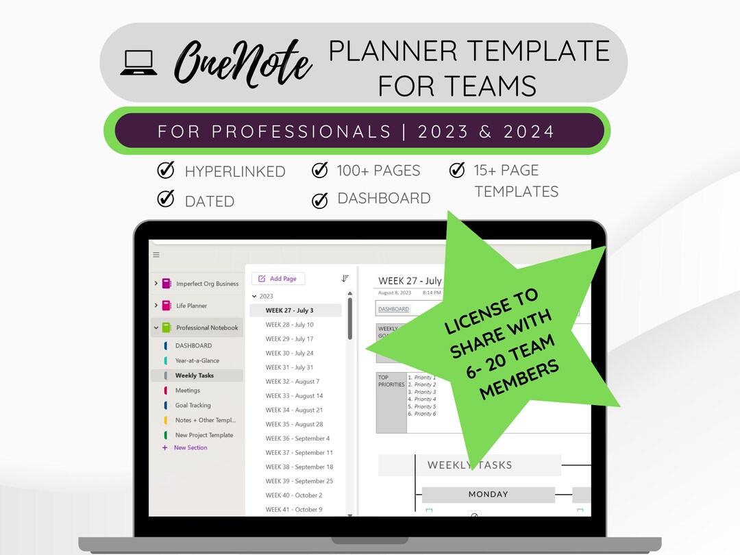TEAM Onenote Notebook Template for Mediumsized Teams, Professional