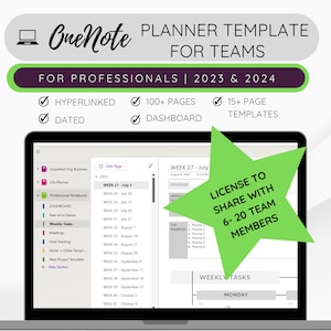 TEAM OneNote Notebook Template for medium-sized teams, Professional OneNote Template, Onenote planner, 2023-2024 Onenote planner