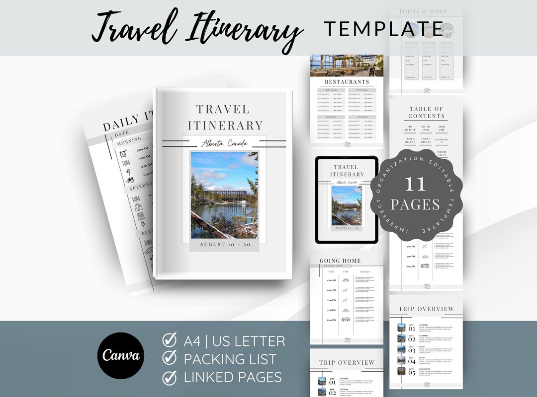 Travel Itinerary Template, Editable Trip Itinerary, Printable Itinerary Template, Travel Planner ...