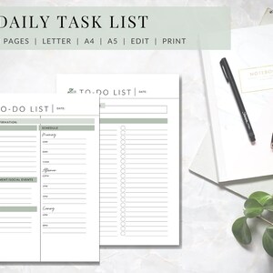 Greenery Aufgabenplaner: Bearbeitbare To-Do-Liste (Letter, A4, A5) (Digitaler Download)