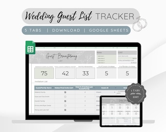 Spårning av gästlista för bröllop: Google Sheets Planner (digital nedladdning)