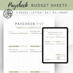 Paycheck Budget Planner, Personal Budget Sheets, Biweekly Budget, Printable Budget Sheets, Monthly Budget Planner, US Letter, A4, A5, PDF