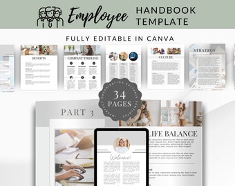 Mall för personalhandbok: Onboarding för nyanställda (redigerbar i CANVA, 34 sidor)