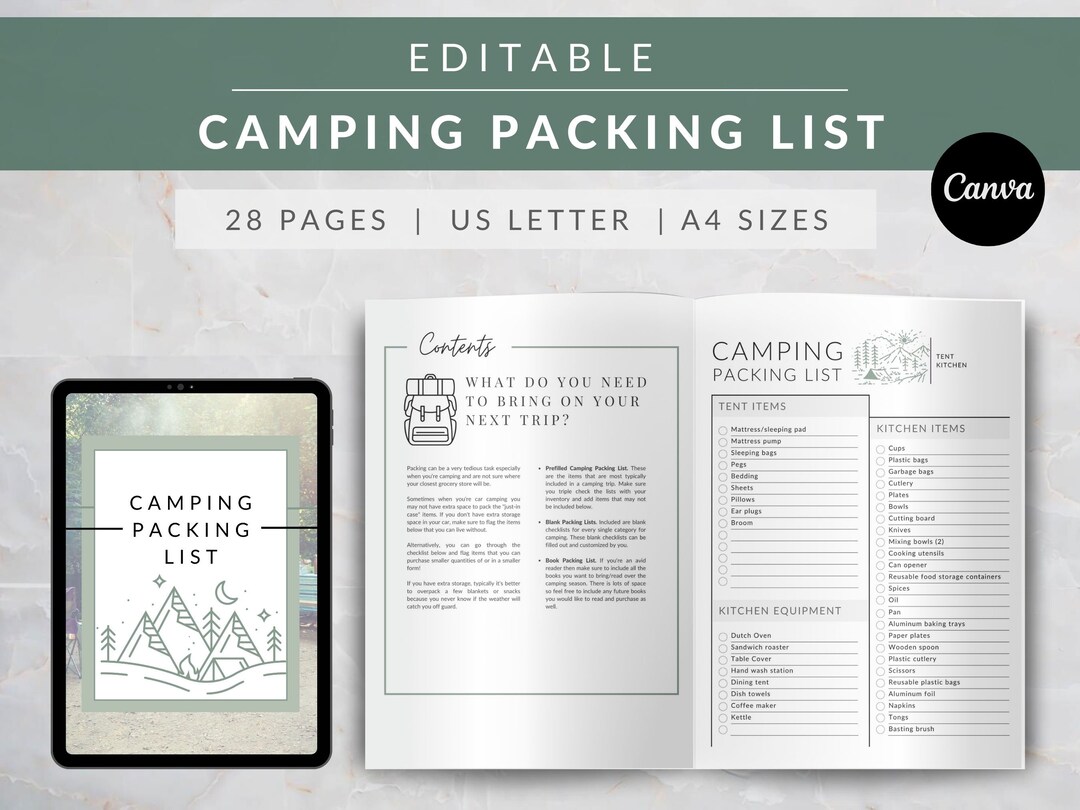 Camping Packing List EDITABLE Camping Planner Printable - Etsy