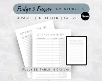 Freezer Inventory List, Fridge Inventory List, Printable Freezer Tracker, Editable Fridge Tracker, Kitchen Inventory, Inventory Management