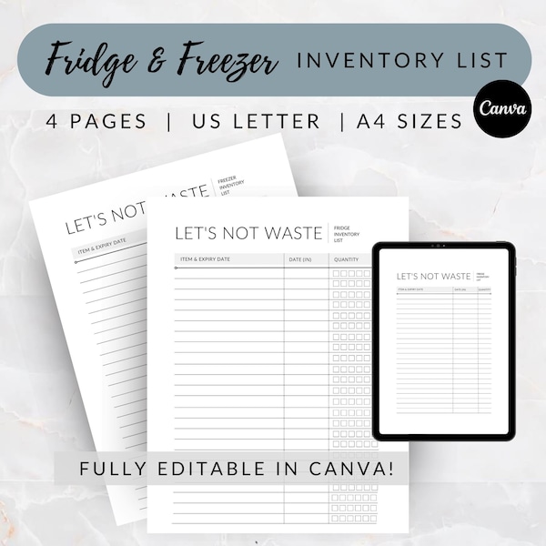 Freezer Inventory List, Fridge Inventory List, Printable Freezer Tracker, Editable Fridge Tracker, Kitchen Inventory, Inventory Management