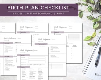 Birth Plan Template  |  PRINTABLE Birth Preferences Template  |   Labour and Delivery Birth Planner   |  Printable birth plan checklist