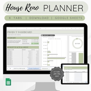 Woningrenovatieplanner |  Google Spreadsheets Home Reno-spreadsheet | Huisprojectplanner | Renovatiebudget tracker