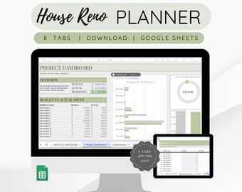 Planificador de reformas del hogar: Seguimiento de presupuestos en Hojas de cálculo de Google (Descarga digital)