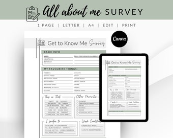 Allt om mig-enkät: Teambuilding CANVA-mall (utskrivbar PDF)