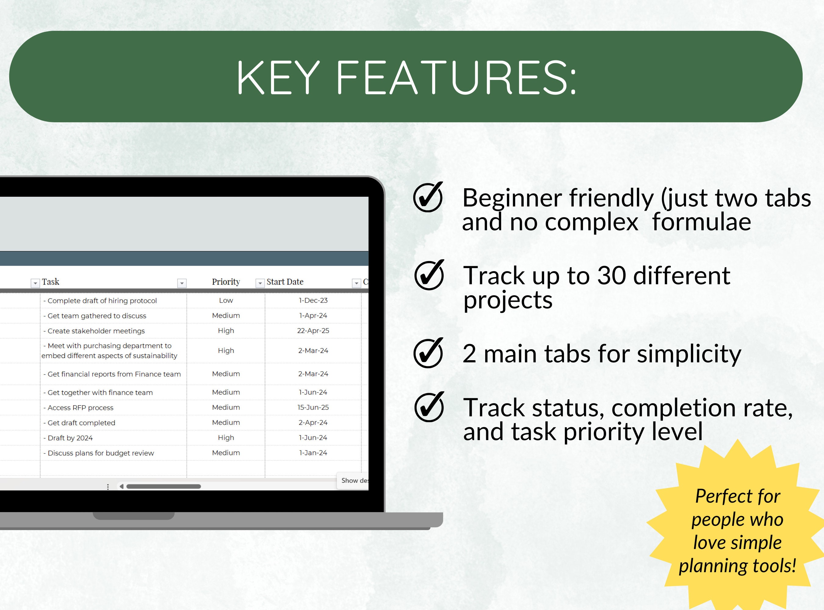 Excel Project Task Planner — Imperfect Organization