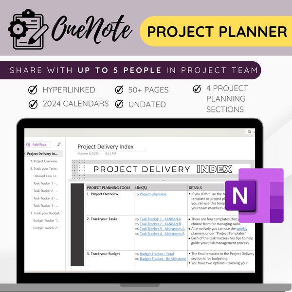 Project Planner for OneNote, Project Management Template, Work From Home Planner, OneNote Template for Professionals