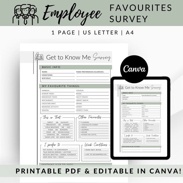 Get to Know Me Template Employee - Etsy