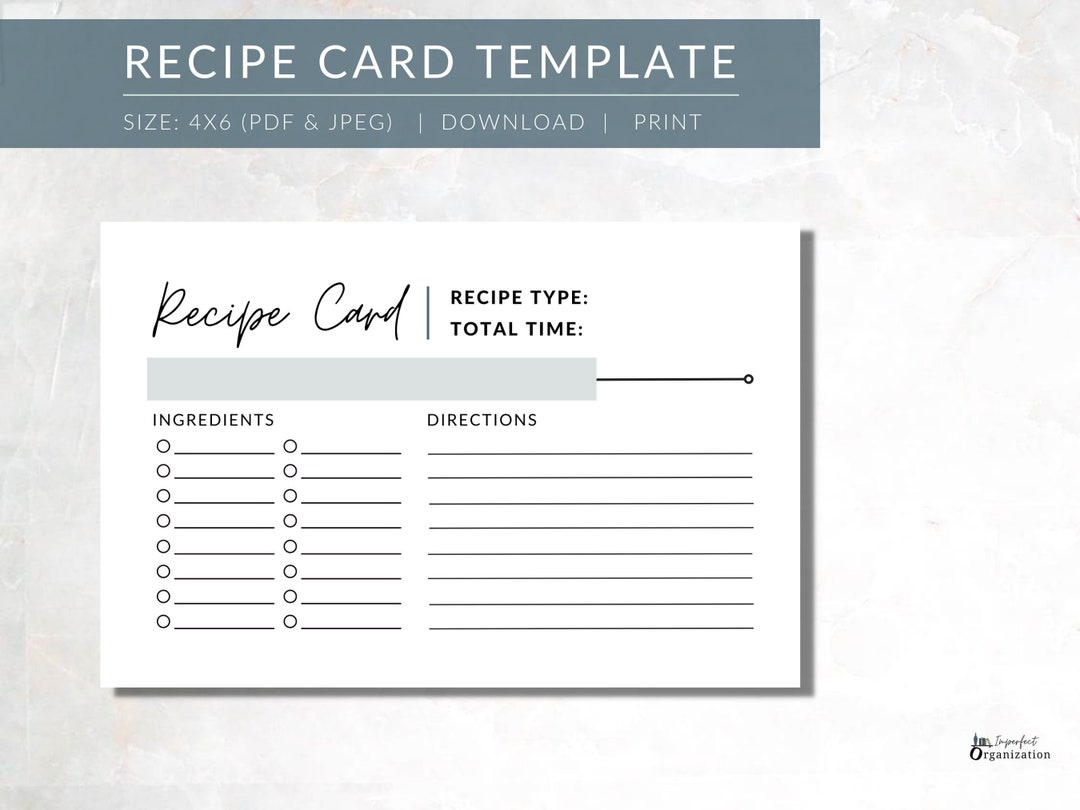 Minimalist Recipe Card Template | PRINTABLE Recipe Card | Simple Recipe ...