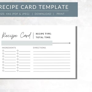 Minimalist Recipe Card Template: 4x6 Printable (PDF & JPEG)