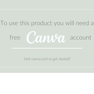Pu&ograve; includere: Uno sfondo verde chiaro con un bordo bianco. Il testo recita "Per utilizzare questo prodotto, avrai bisogno di un account Canva gratuito. Visita canva.com per iniziare!"