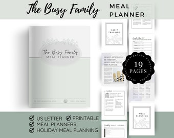 Meal Plan Template, Weekly Meal Planner, Family Meal Planner, Meal Prep Planner, Grocery Lists, Holiday Meal Prep, US Letter, Printable PDF