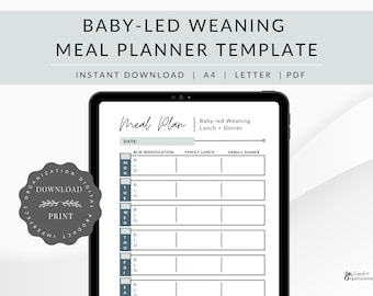 Baby-led Weaning Meal Planner, Printable Meal Plan Template, Daily Meal Planner, Baby Meal Planner Template, Editable Weekly Meal Plan, PDF