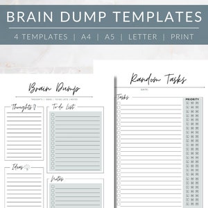 Brain Dump Printable | A4, A5, Letter Brain Dump Templates | To do list printable | Brain dump planner | Daily to do list template PDF
