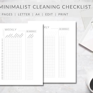 Minimalist Weekly Cleaning Checklist |  PRINTABLE Cleaning Schedule | EDITABLE cleaning checklist  |  Weekly cleaning schedule