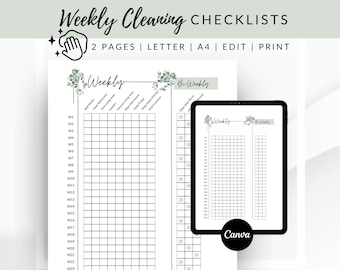 Veckochecklista för städning: Redigerbart familjeschema (Canva, PDF)