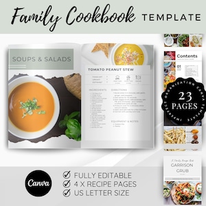 Libro de recetas familiar, plantilla de libro de cocina, plantilla de receta minimalista, plantillas de recetas editables, carpeta de libros de cocina, carta de EE. UU.