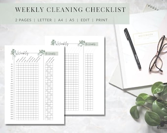 Wöchentliche Reinigung Checkliste | DRUCKBAR Reinigungsplan | EDITIERBARE Reinigung Checkliste | Wöchentlicher Reinigungsplan