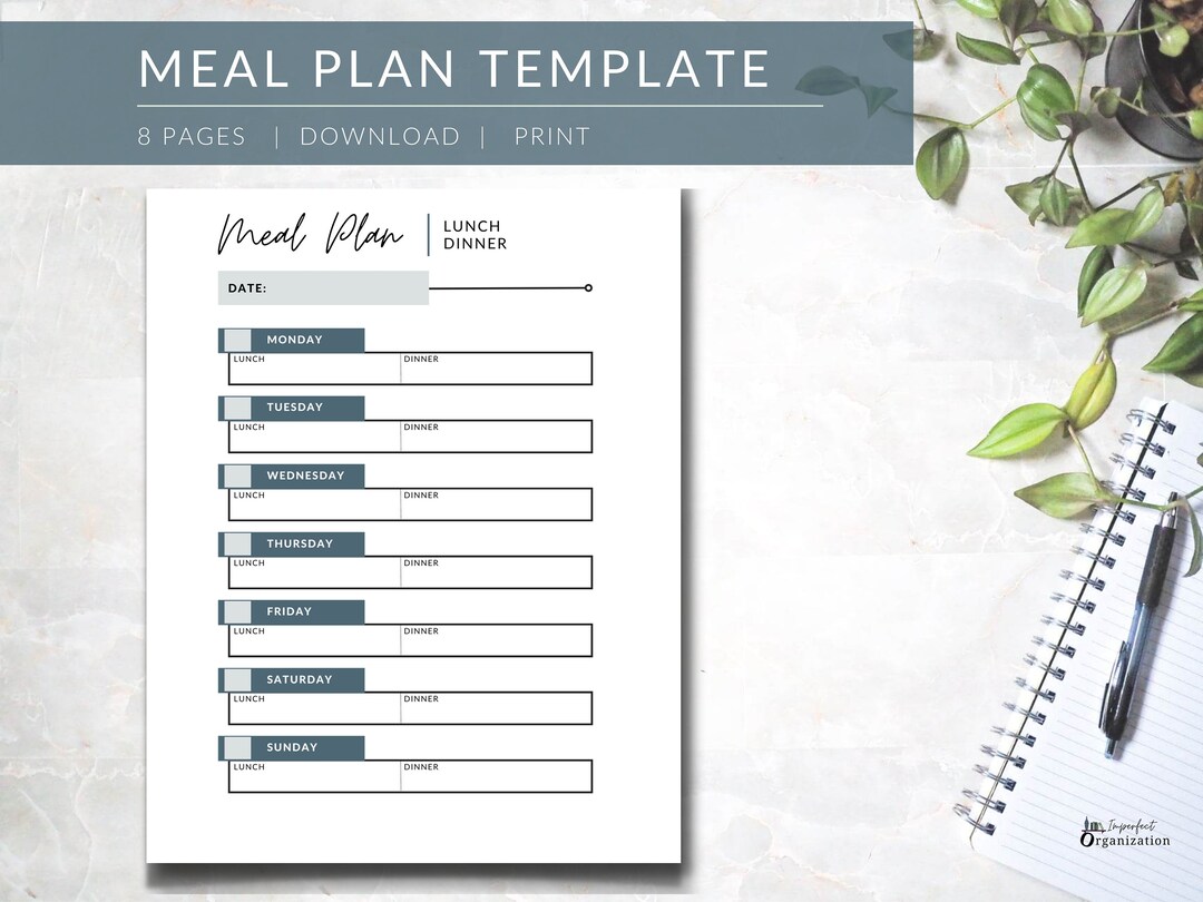 Meal Planner | Printable | Family Meal Planner | Lunch &amp; Dinner Meal ...