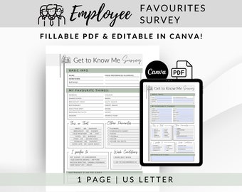 Medarbetarfavoritundersökning, redigerbar medarbetarfrågeformulär (PDF och Canva)