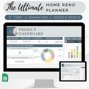 Ultimate Home Reno Planner, Google Spreadsheets Spreadsheet huisrenovatie, projectplanner huis, Renovatiebudgettracker