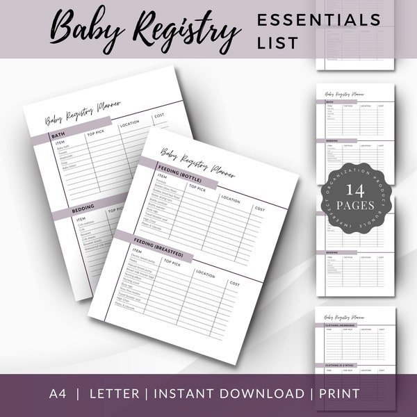 Baby Essentials Checklist, Baby Shower Registry Checklist, Baby Must Haves List, Newborn Baby Items, Printable Registry Template, PDF
