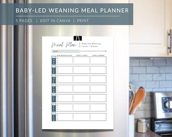 Planificateur de repas de sevrage dirigé par bébé | Planificateur de repas BLW | Imprimable | Modifiable