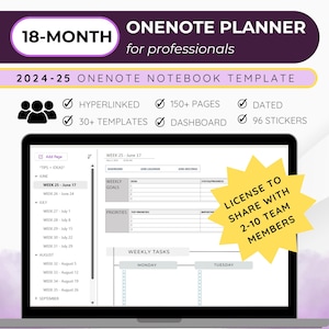 TEAM OneNote Notebook, Professional OneNote Template, Onenote planner, Work Planner, 2024-25 Onenote planner for 2-10 team members