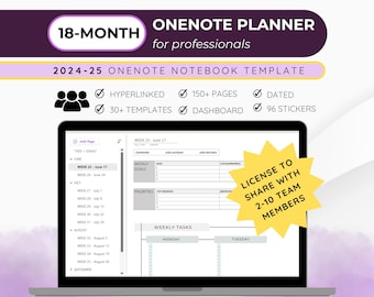 TEAM OneNote-anteckningsbok, professionell OneNote-mall, OneNote-planerare, arbetsplanerare, 2024-25 OneNote-planerare för 2-10 teammedlemmar