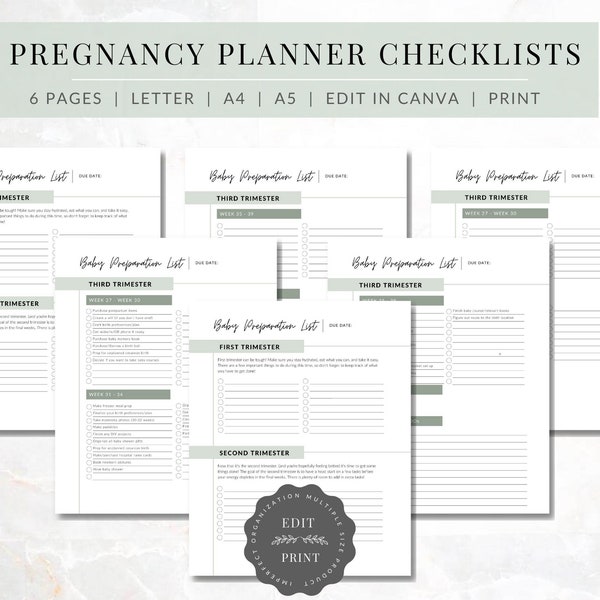 Pregnancy Planner Checklists | PRINTABLE Pregnancy Task Tracker | EDITABLE Pregnancy Planner | Before baby checklist |  Pregnancy to-do list