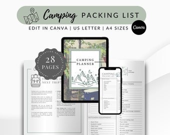Camping Packing List, EDITABLE Camping Planner, Printable Camping Packing Checklist, Ultimate camping packing list, PDF, CANVA
