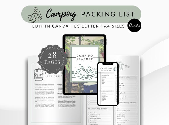 Camping Packing List: Editable Planner & Checklist (PDF, Canva)