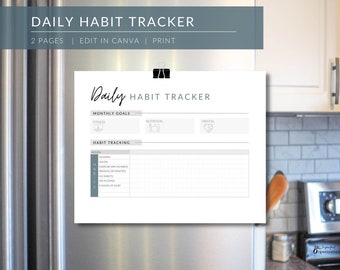 Health Habit Tracker Template: Printable Personal Checklist (CANVA Editable)